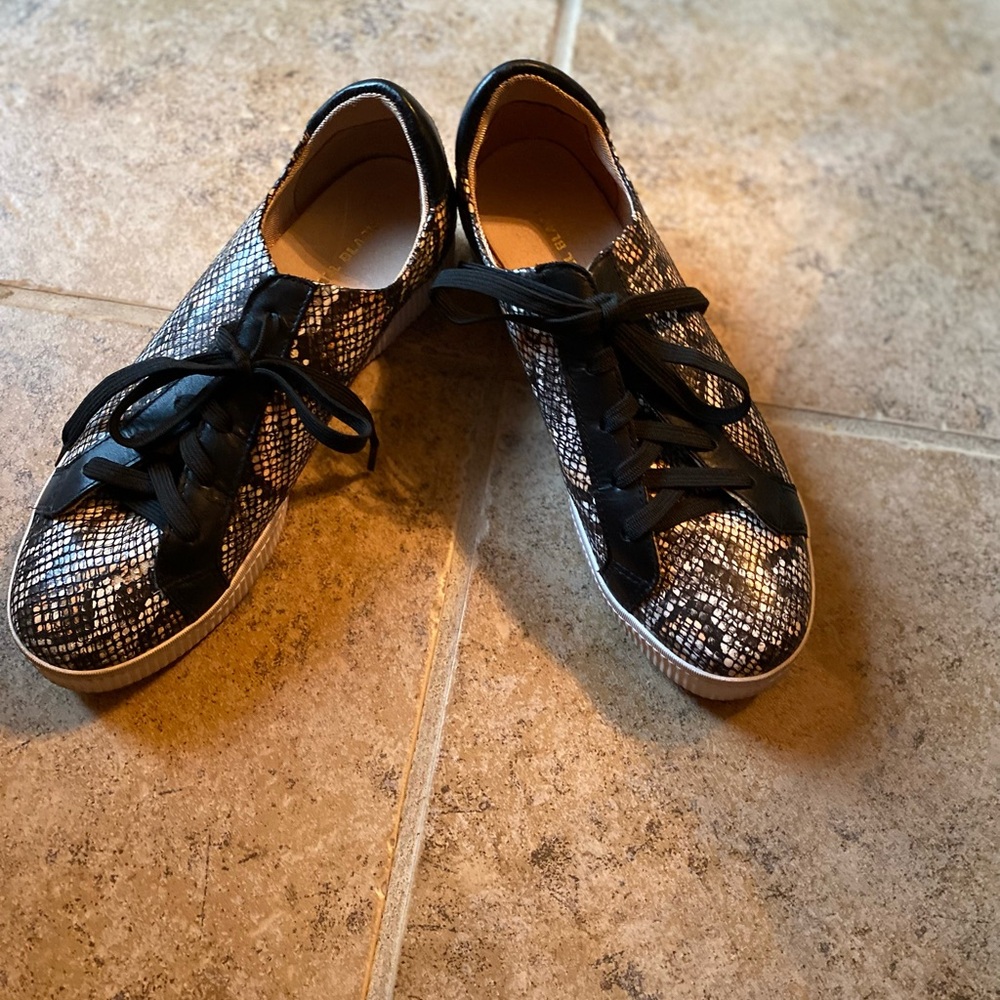 All Black - Black and White Snake Print Sneakers, Size: 7.5